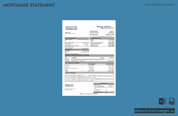 Beispielansicht eines Kontoauszugs der jemenitischen Zentralbank für Hypothekenbanken in Word- und PDF-Formaten